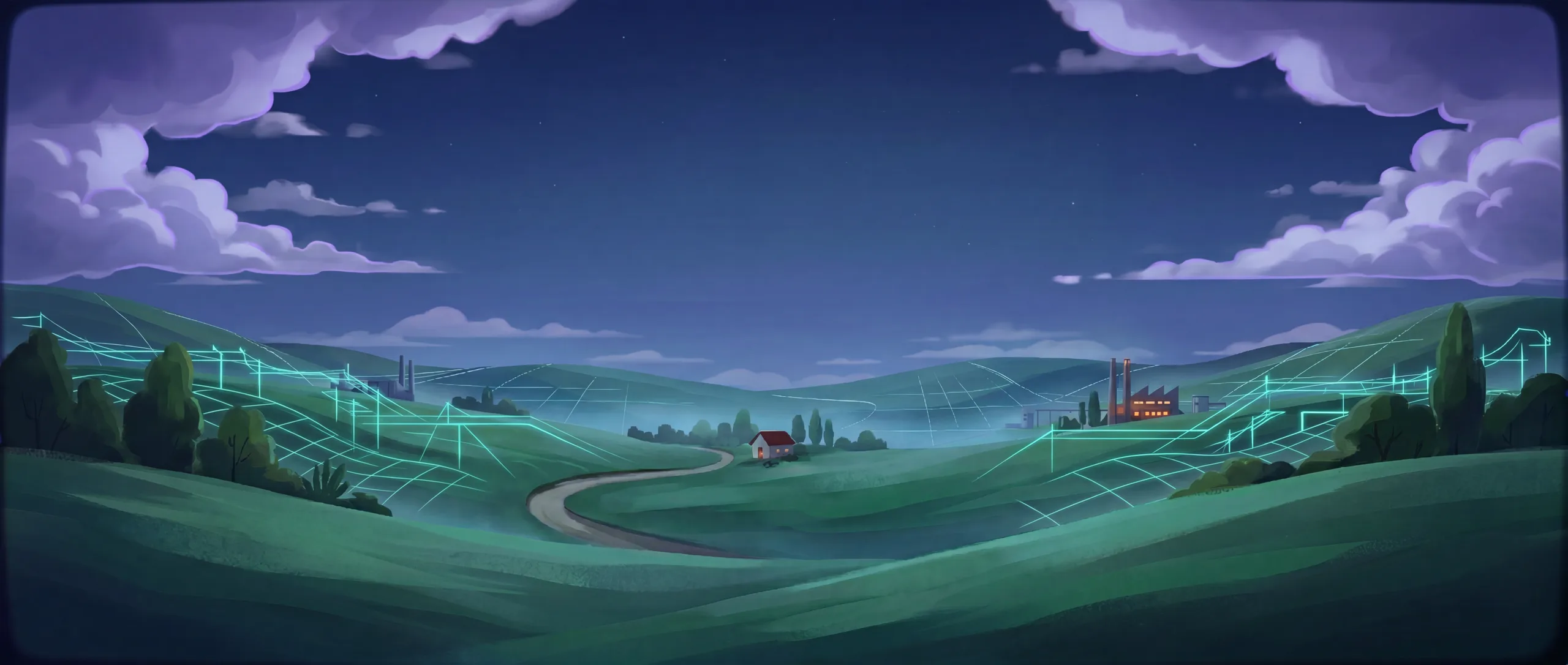 Illustrated countryside home scene